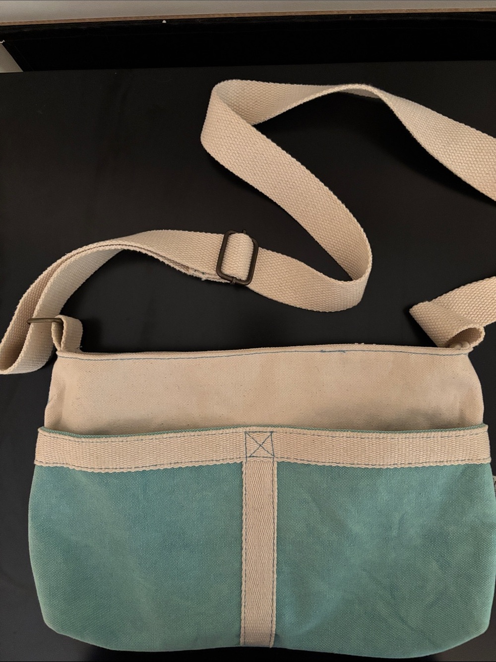 Canvas Two-Tone Crossbody Bag in Cream and Teal